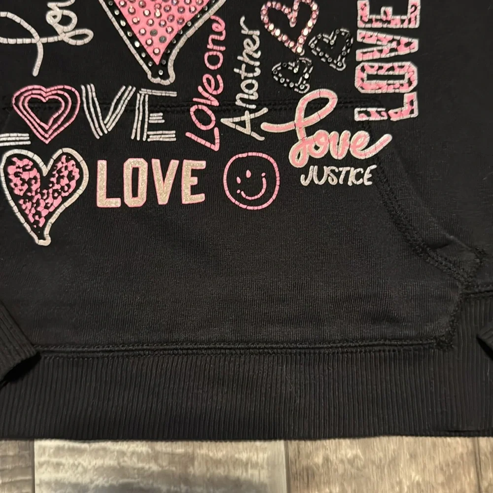 Justice Black and Pink Heart Graphic Hoodie-size 10
